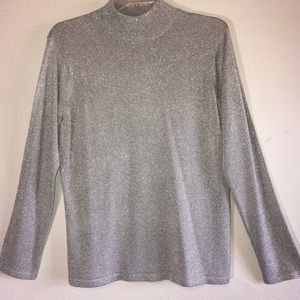 Silk Top Silver Long Sleeve Mockneck Small Talbots